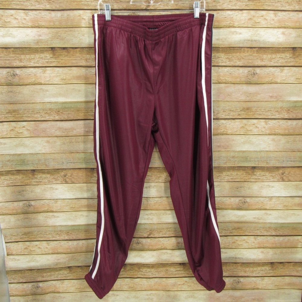 G-NET Wet Look Maroon/Navy/White Track Pants Women's XL